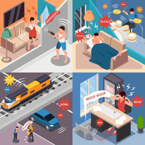 noise pollution isometric 2x2 concept vector