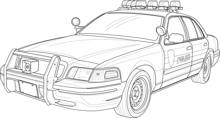 Police Car Sketch - Black and White Vector Image