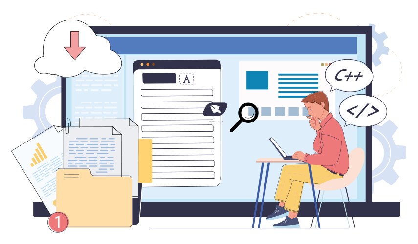 Developer working on coding project vector image