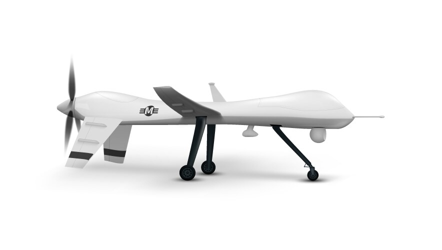 Military drone with landing gear on white vector image