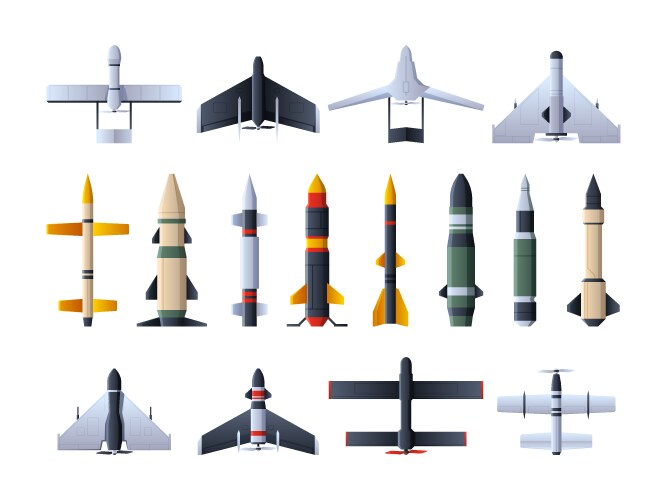 military missiles and drones ballistic rockets vector