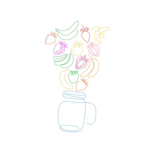 One line glass cup with bananas and strawberries vector image