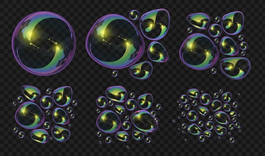 Realistic 3d soap bubbles and blobs break vector image