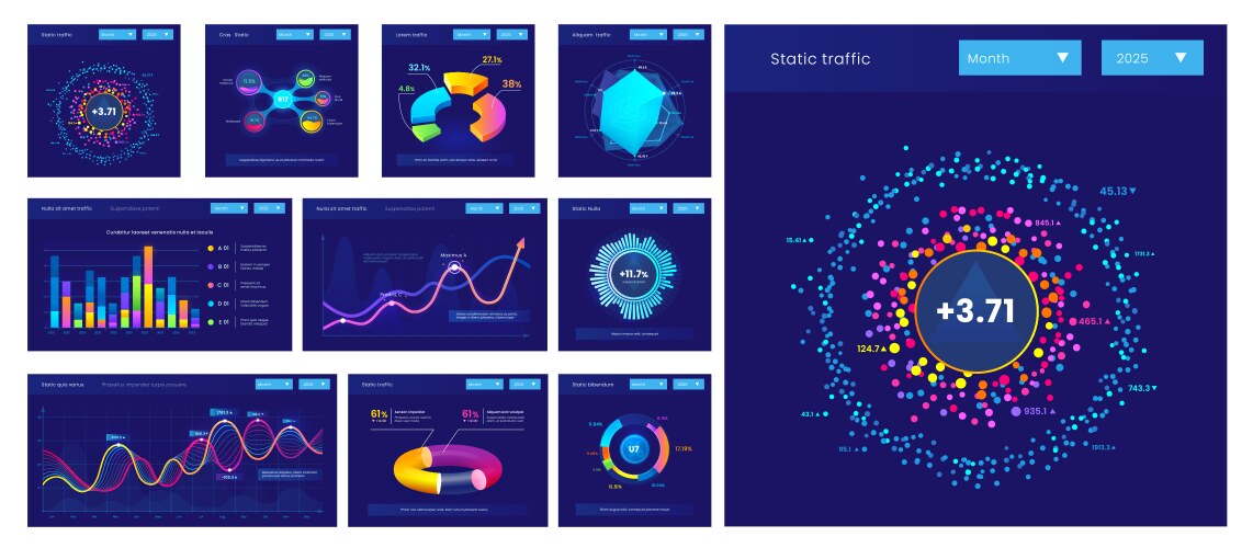 Dashboard info data charts graphs and diagrams vector image