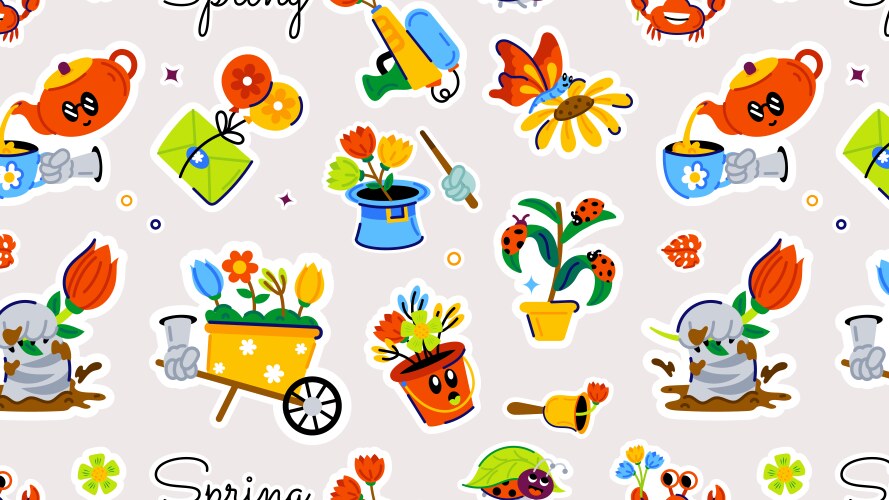 Handy set of springtime glyph stickers Royalty Free Vector