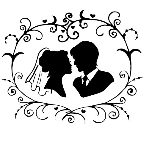 Silhouette bride and groom wedding couple Vector Image
