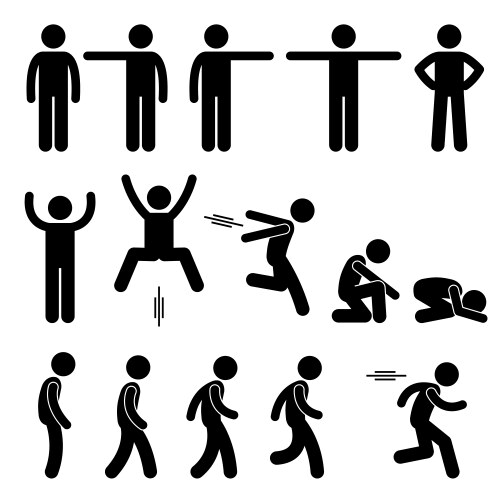 Human action poses postures stick figure vector image