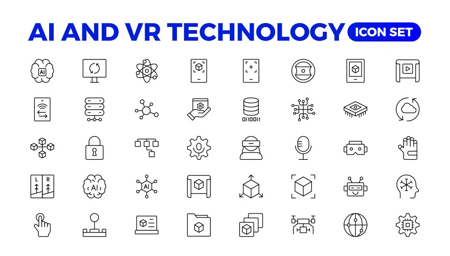 Artificial intelligence set of web icons in line vector image