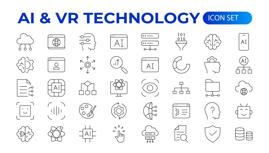 Artificial intelligence set of web icons in line vector image