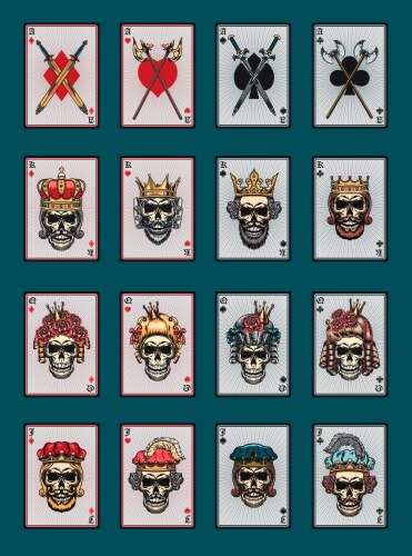 Playing poker cards with skulls set Vector Image
