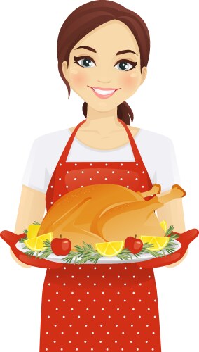 Woman Holding Thanksgiving Turkey Vector Image