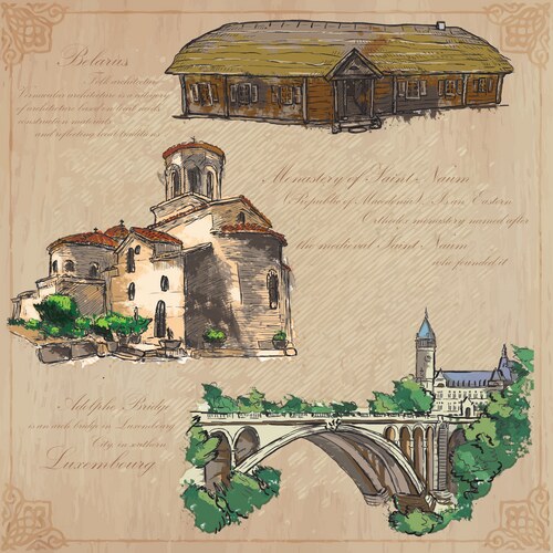 Architectural Sketches - Hand Drawn Vector Image