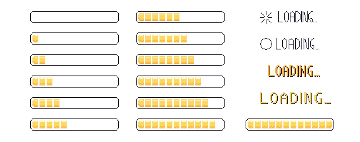 Pixel art loading bar interface 8 bit game vector image