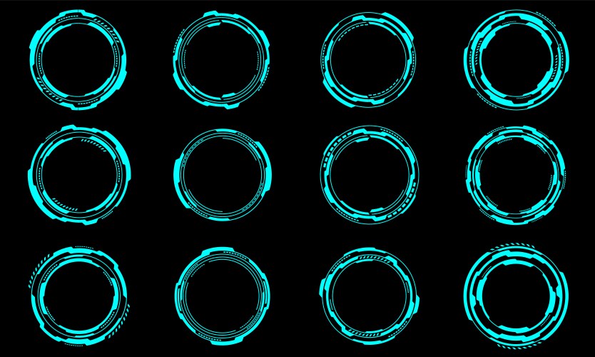 Set of sci fi blue circle user interface elements Vector Image