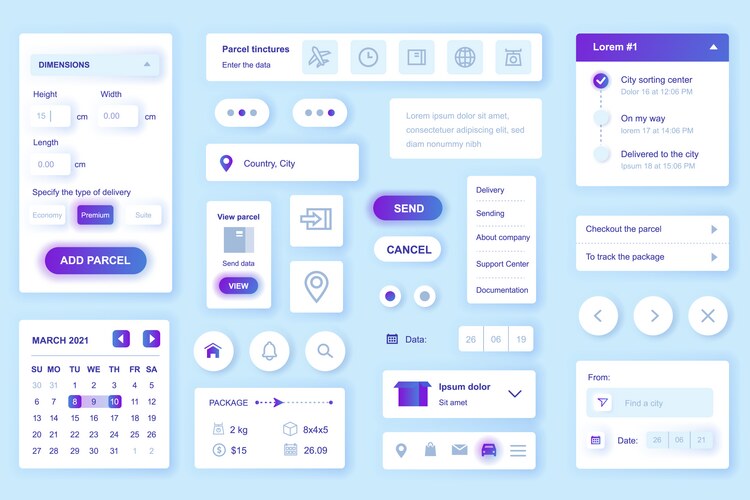 User interface elements set for delivery mobile vector image