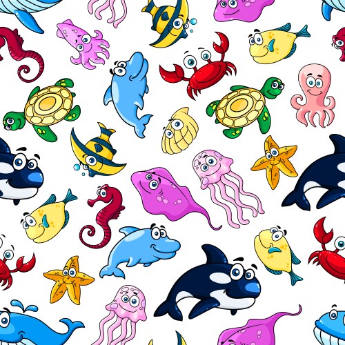 Colorful Underwater Sea Animals Wallpaper Vector Image