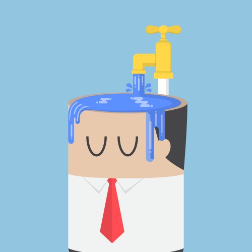 Businessman fill water into his head vector image