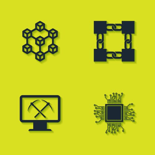 Set blockchain technology processor mining vector image