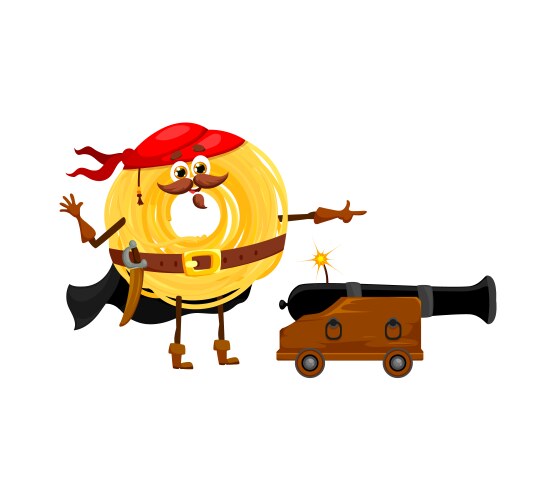 cartoon funny capellini pasta pirate fires cannon vector image