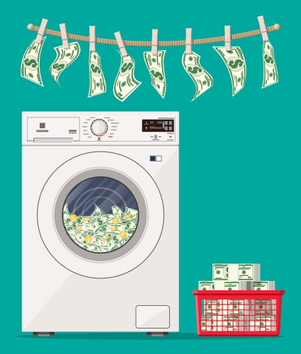 washing machine full dollars banknotes vector image