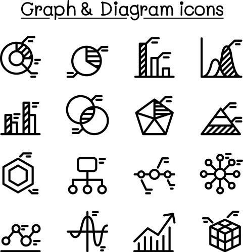 Graph data diagram icon set in thin line style vector image