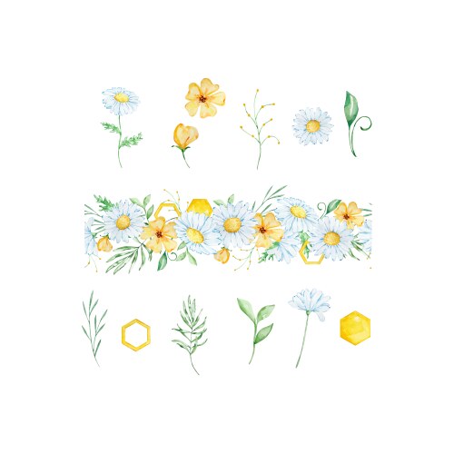 Watercolor floral seamless border with honeycomb Vector Image