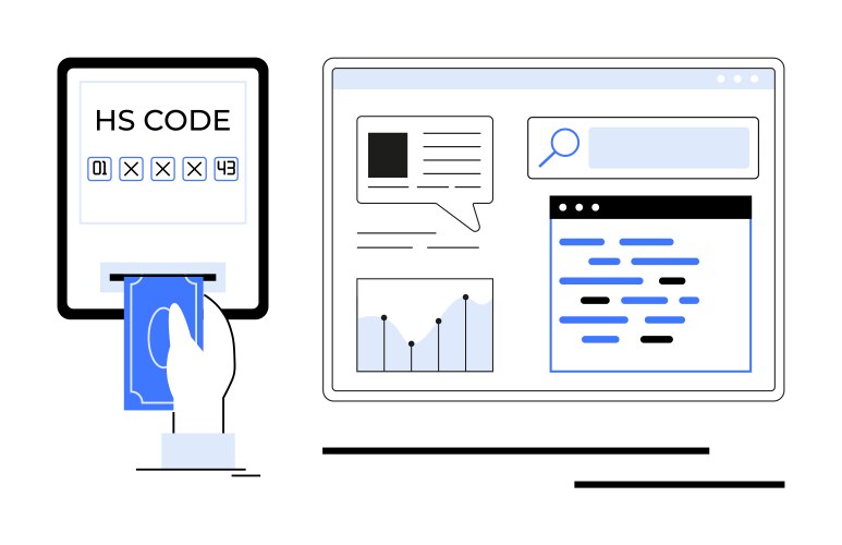 Digital trade system with hs code input and data vector image