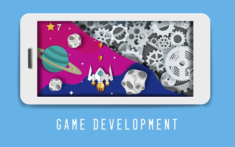 Space mobile game development banner template vector image