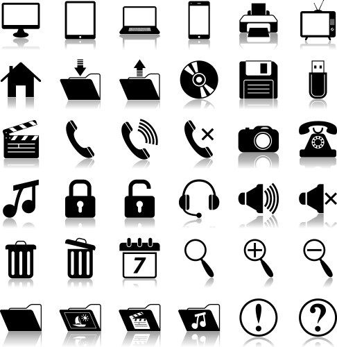 Multimedia black and white icons set Royalty Free Vector
