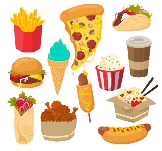 Fast food set flat isolated vector image