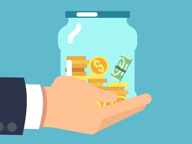 Jar with money in hand saving flat vector image