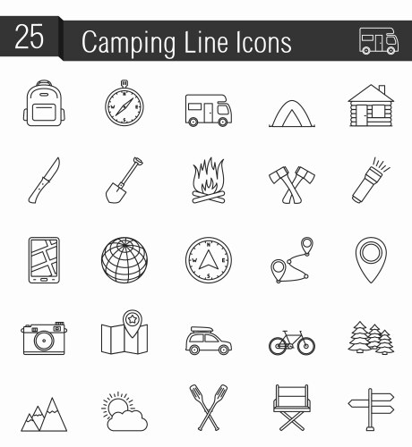 Set of outline stroke camping icons Royalty Free Vector