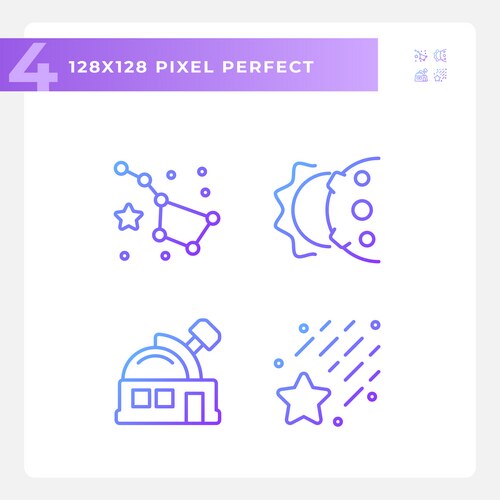 Space pixel perfect gradient linear icons set – Royalty-Free Vector ...