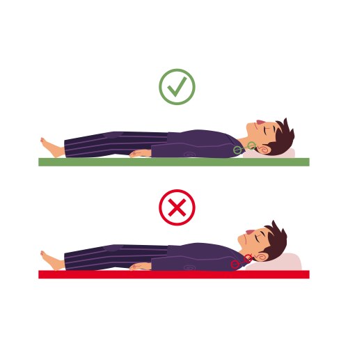 incorrect correct back sleeping man posture vector image