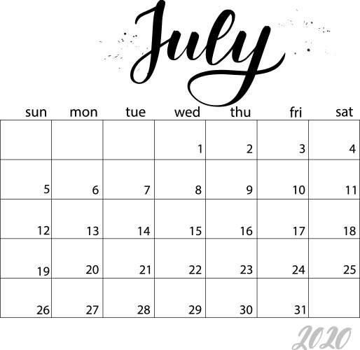 August monthly calendar for 2020 year Royalty Free Vector