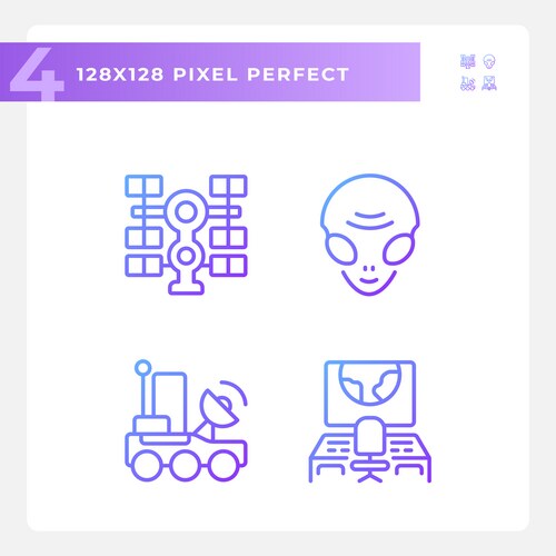 Space pixel perfect gradient linear icons set – Royalty-Free Vector ...