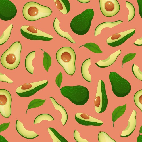 Avocado fruit seamless pattern on black background