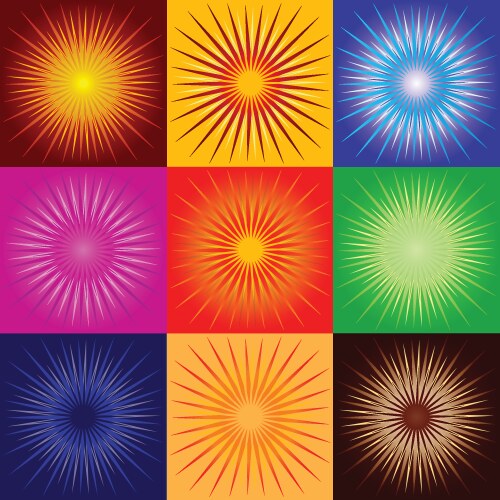 Rainbow rays radial square background Royalty Free Vector