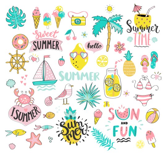 Summer Fun Elements - Sun & Beach Vector Image