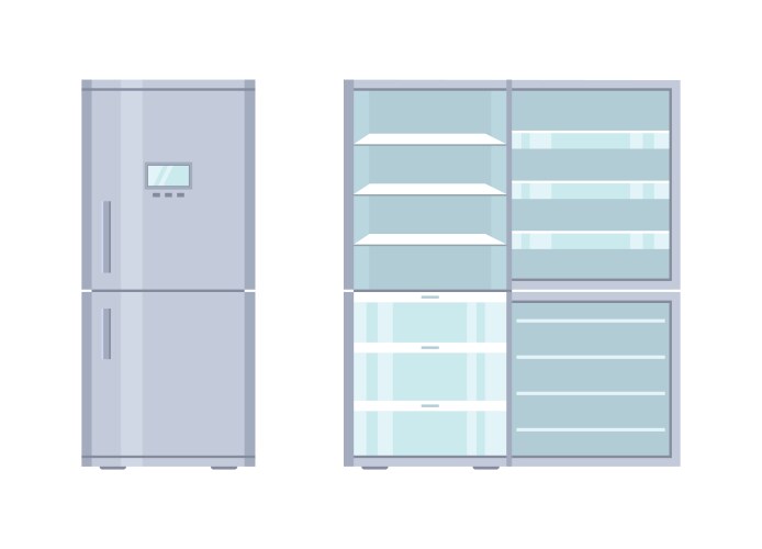 Fridge open and closed refrigerator with freezer vector image