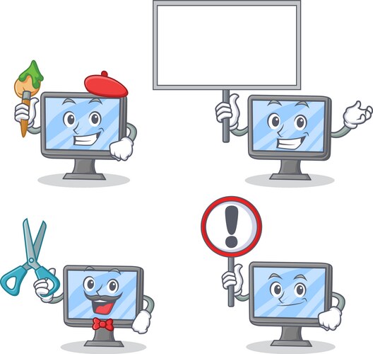Monitor Characters with Art Supplies Vector Image