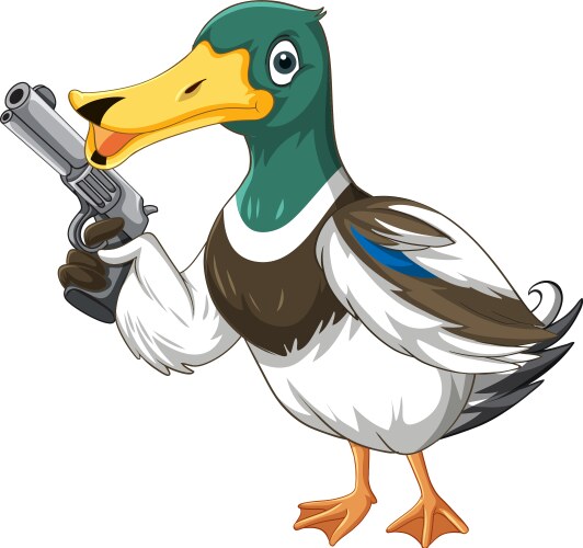 Wild duck holding gun isolated Vector Image