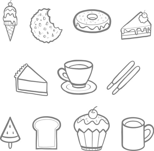 Adorable Coffee and Pastry Doodle Vector Image
