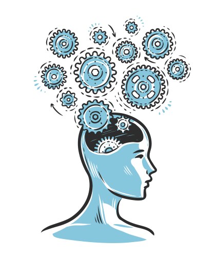 Human head with brain and gears idea generation vector image