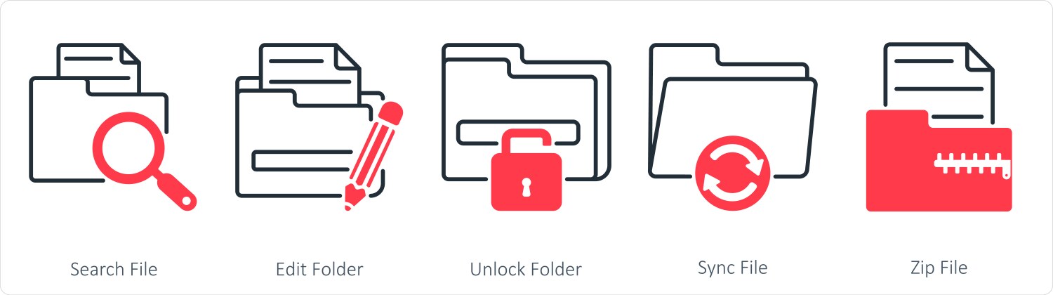 A set of 5 files icons as search file edit folder vector image