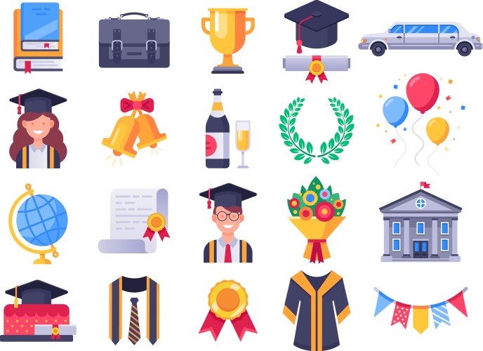 Graduation Icons - Celebration of Achievement Vector Image