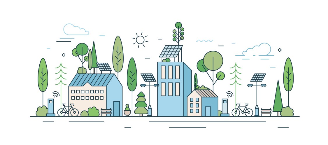 Bundle urban landscapes with eco city using Vector Image