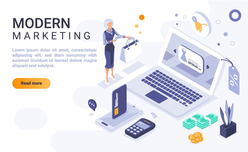 Modern marketing landing page isometric vector image