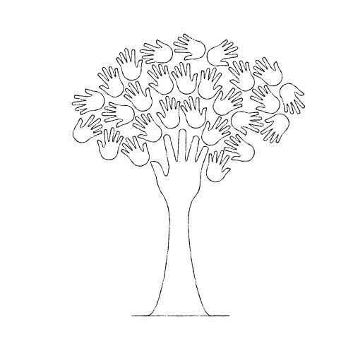 Hand tree concept in outline style for social help vector image