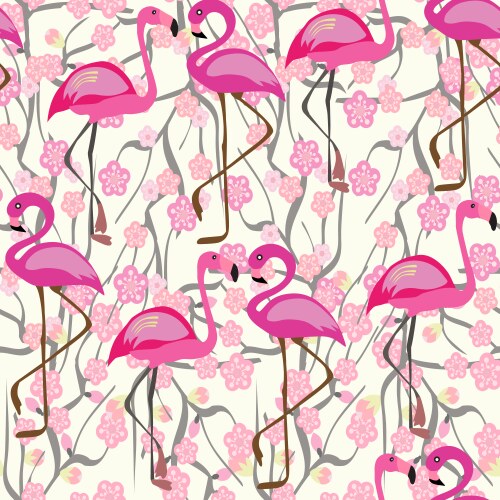 Background with flamingo and cherry blossom vector image